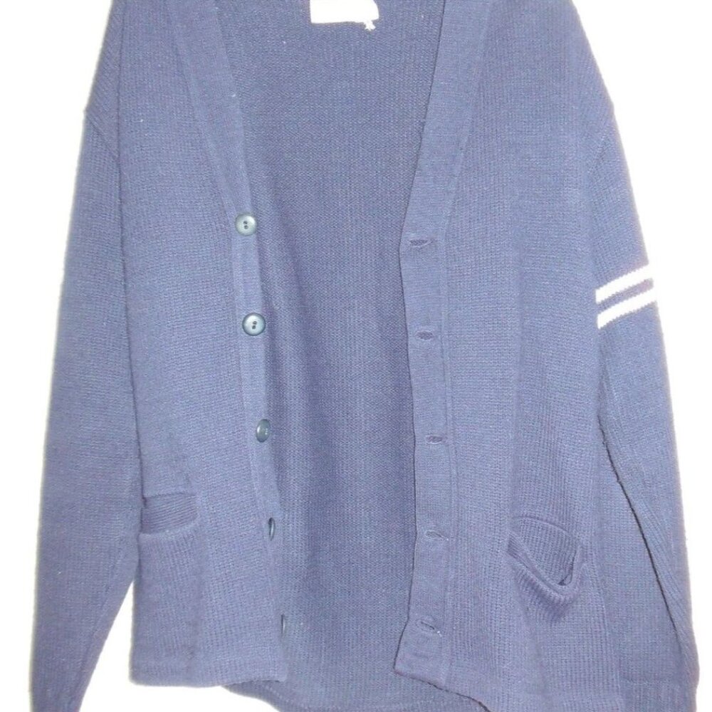 VINTAGE 1940's High School cardigan sweater Men's sz 40 Navy Blue West Catholic - Picture 5 of 6